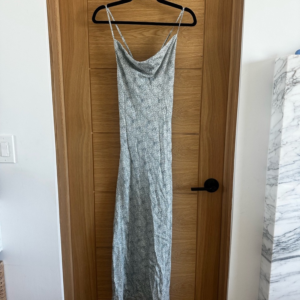 Elegant Blue and White Spaghetti Strap Dress